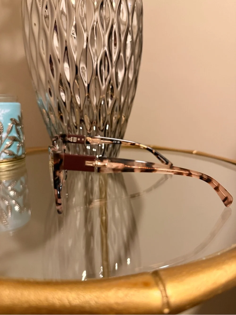 Longchamp Pink Tortoiseshell Cat-Eye Glasses with Brown Case